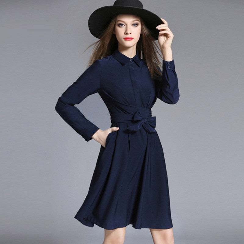 navy long sleeve shirt dress