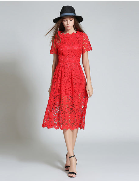 Red Lace Midi Dress – Lily & Co.