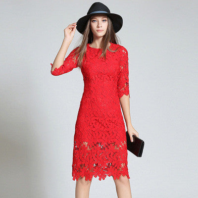 Embroidered Crochet Short Dress in Red – Lily & Co.