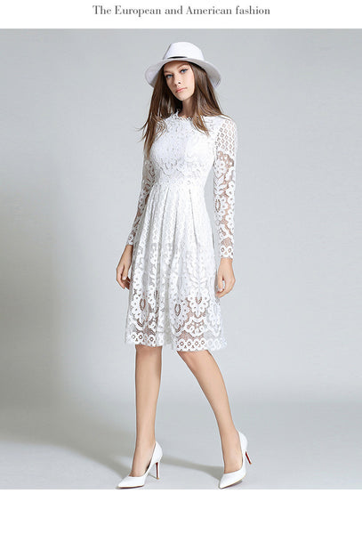 White Long Sleeve Lace Midi Dress – Lily & Co.