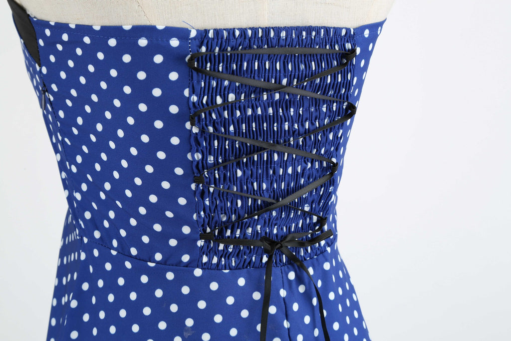 royal blue and white polka dot dress