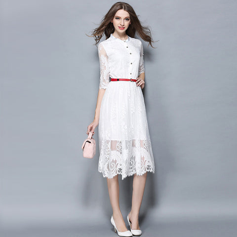 White Belted Lace Maxi Dress – Lily & Co.