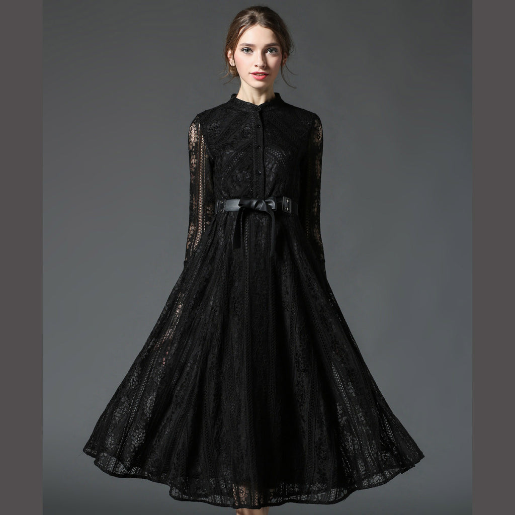 black belted dress with sleeves