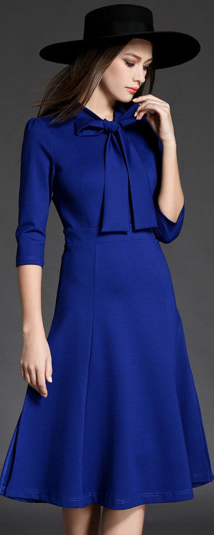 Long Sleeve Royal Blue Midi Dress 