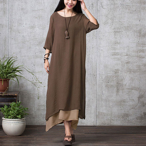 Brown Long Sleeve Maxi Linen Dress – Lily & Co.
