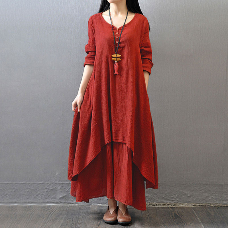 Red Long Sleeve Maxi Linen Dress – Lily & Co.