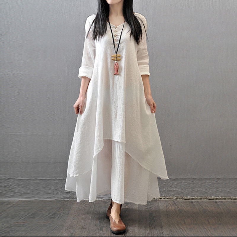 maxi linen dress with sleeves