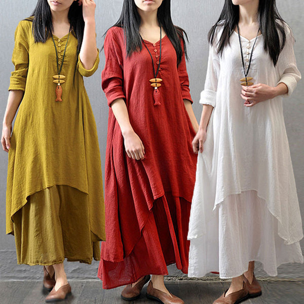 Yellow Long Sleeve Maxi Linen Dress – Lily & Co.