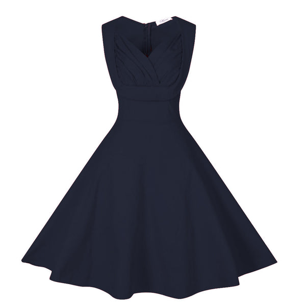 Navy Blue V-Neck Vintage Dress – Lily & Co.