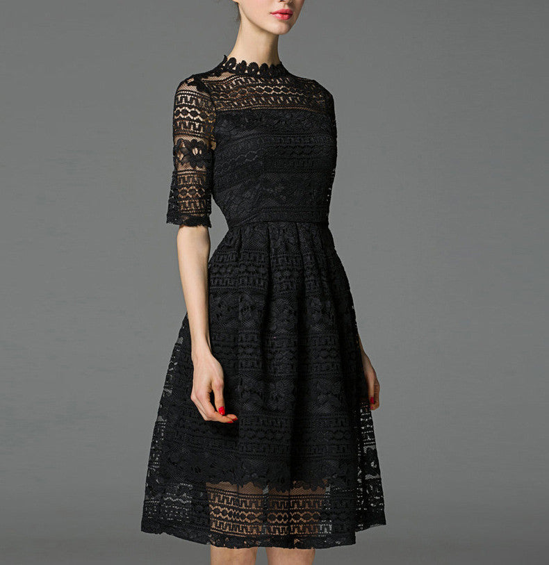 black lace midi dress