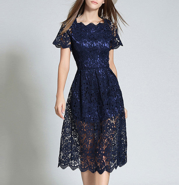 navy lace midi