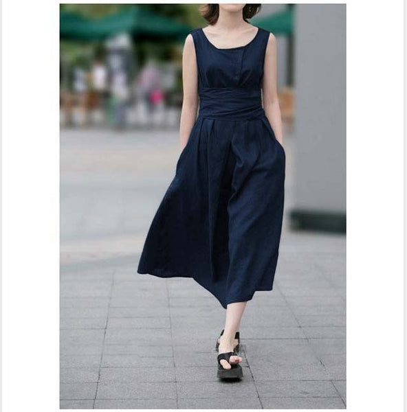 Linen Short Sleeve Dress in Navy Blue – Lily & Co.