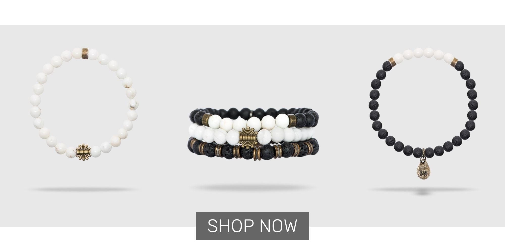 Black & White Beaded Bracelet Stack Featuring Lava & White Turquoise Beads