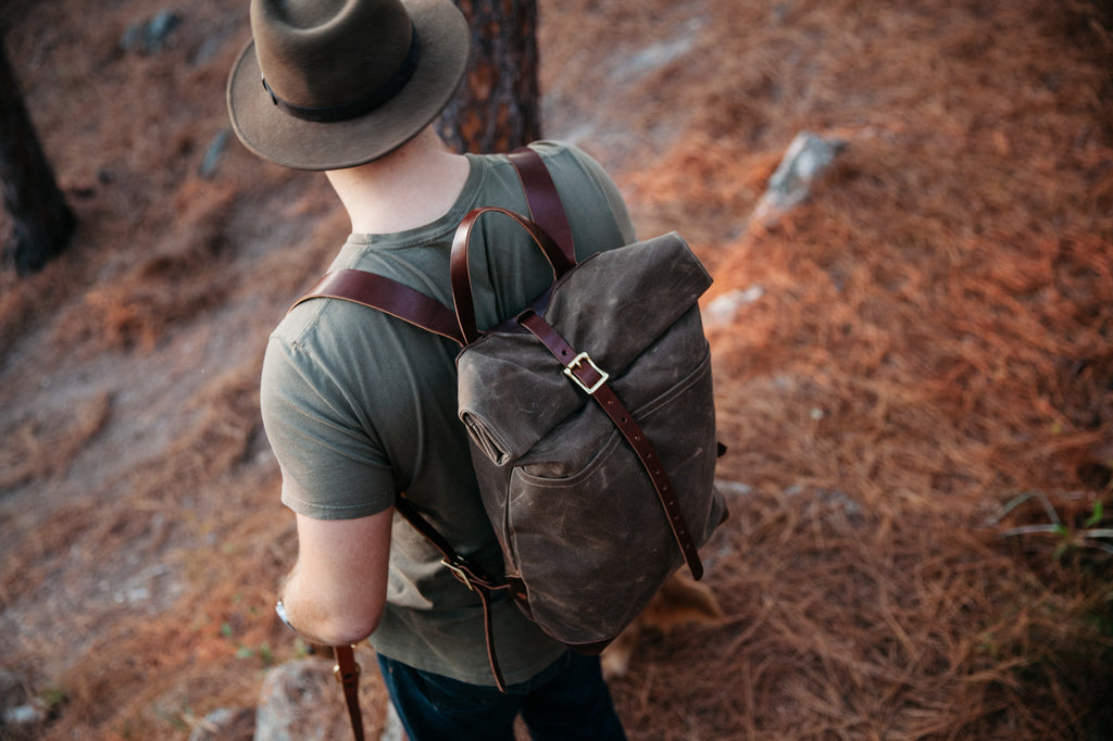 Loyal Stricklin Waxed Canvas Backpack Rucksack in Field Tan / Moss