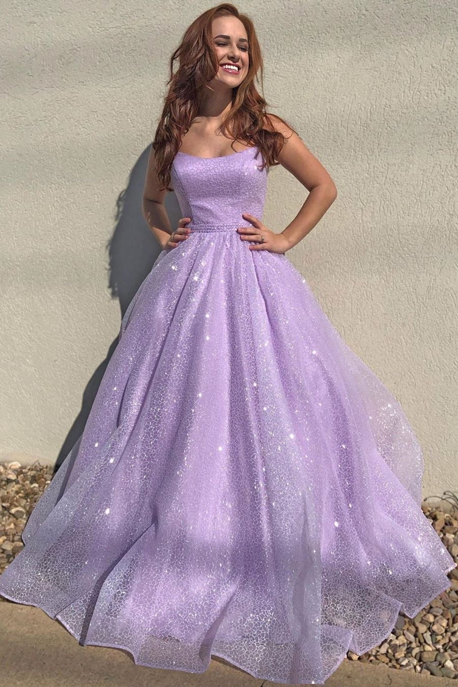 Sparkly Spaghetti Straps Lilac Long Prom Dresses With Sequins MP01 ...