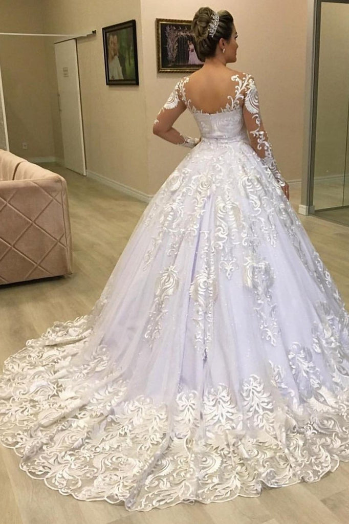 Princess Lace Appliques Ball Gown Long Sleeves Wedding Dresses PW15 ...