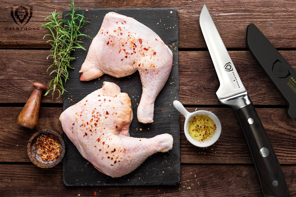 poultry laying on table with Dalstrong boning knife