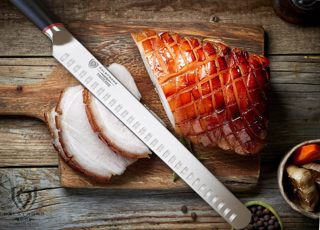 slicing a ham with a slicing knife