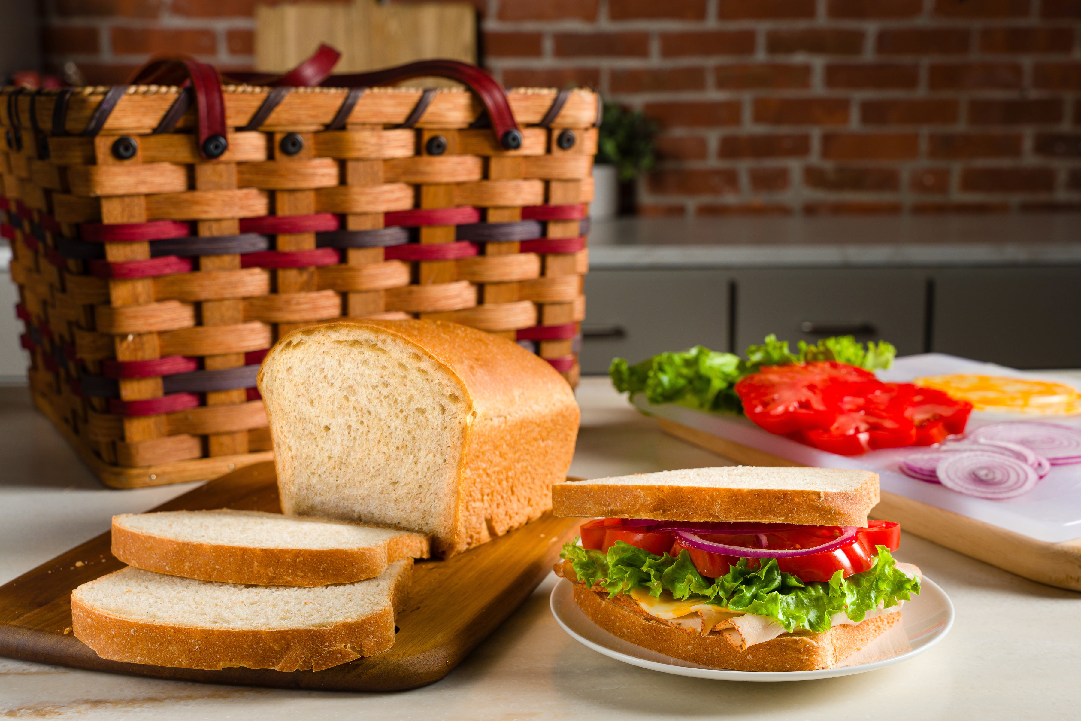 Sliced country wheat sandwich loaf and sandwich