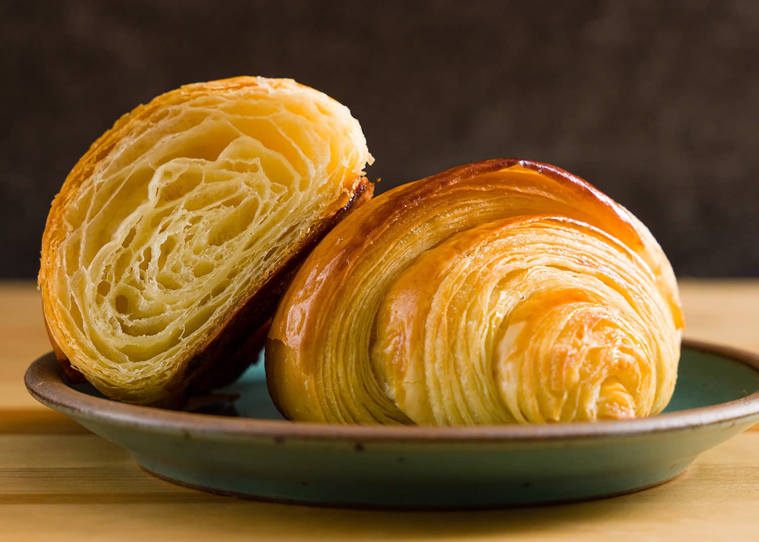 Croissants, showing layers of dough inside