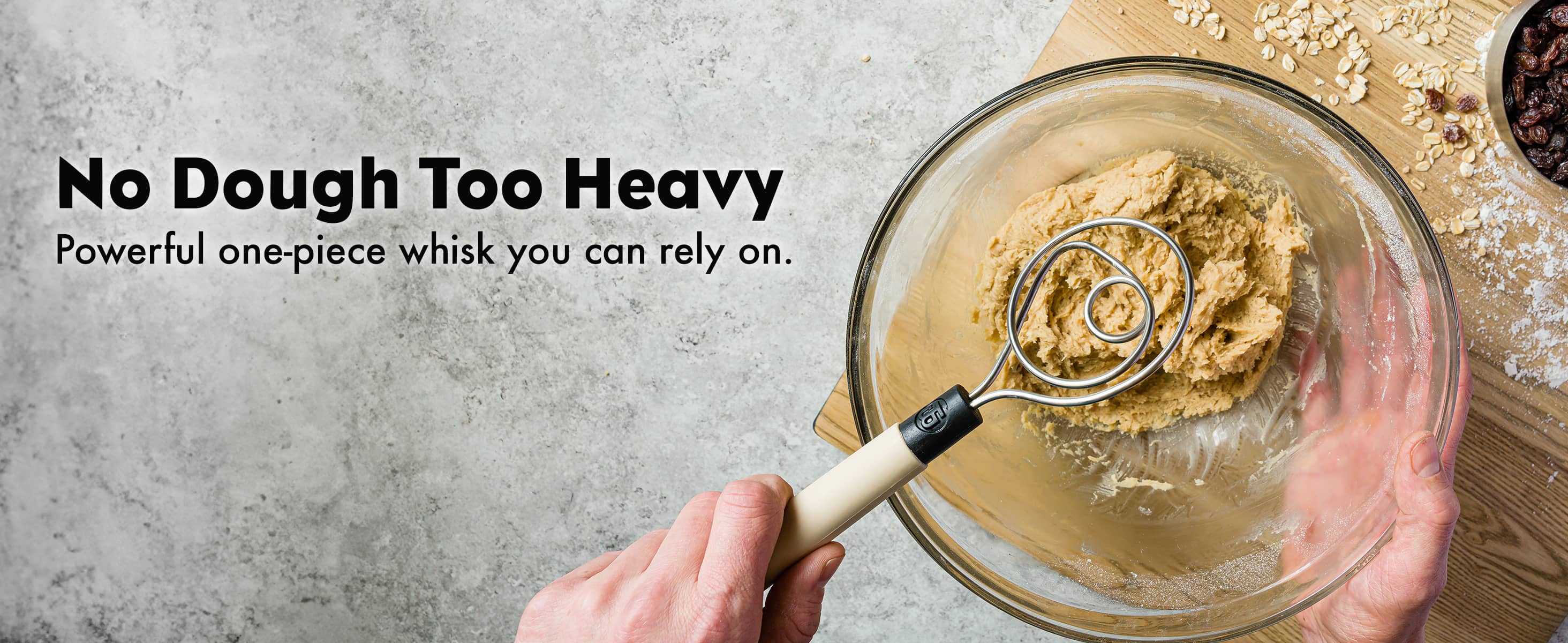 Dough Whisk - bread dough in a glass bowl