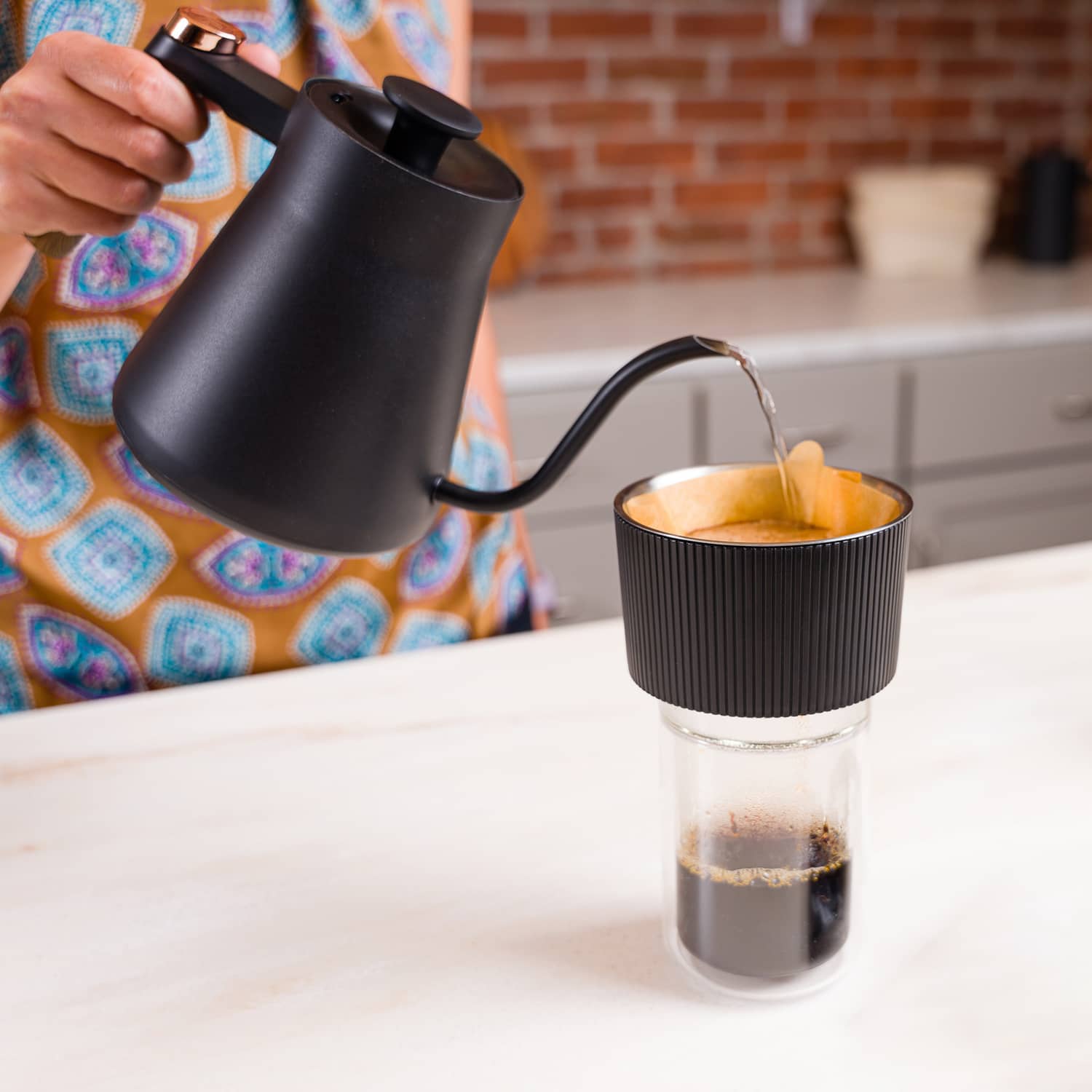 Making pour over coffee  using Brod & Taylor's water kettle.