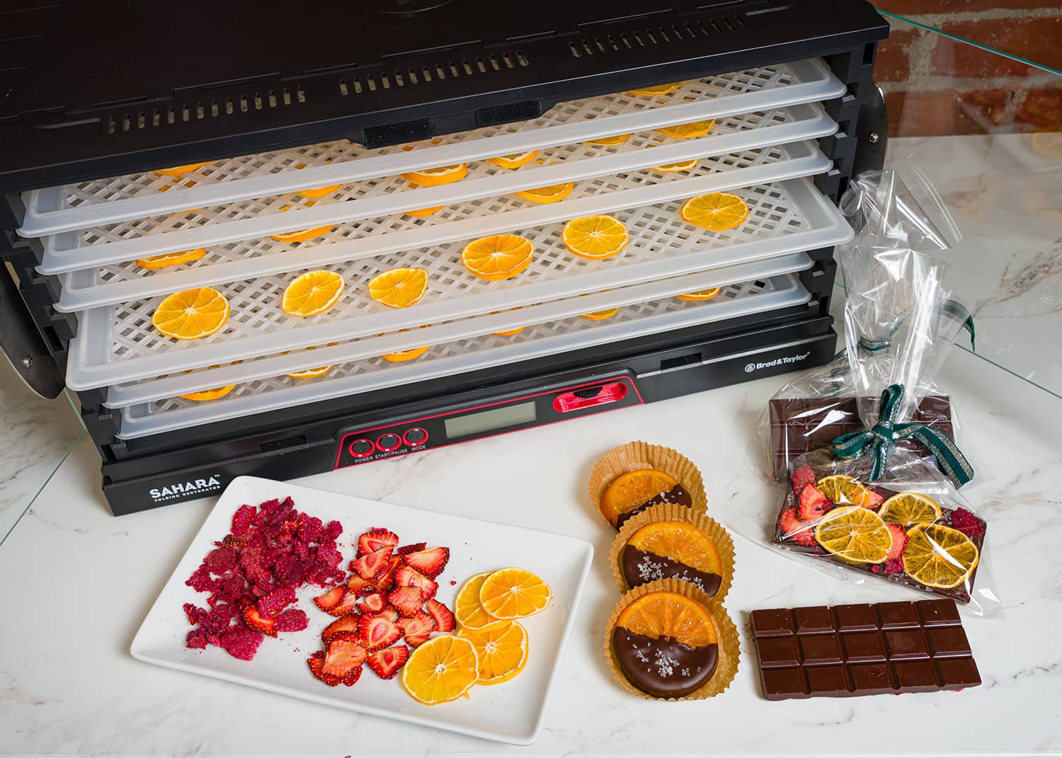 dehydrated orange slices in the Sahara with chocolate covered orange slices