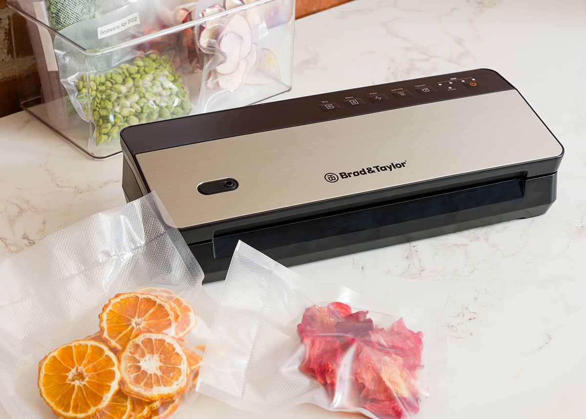 Cordless Vacuum Sealer and vacuum sealed dehydrated fruit and beans