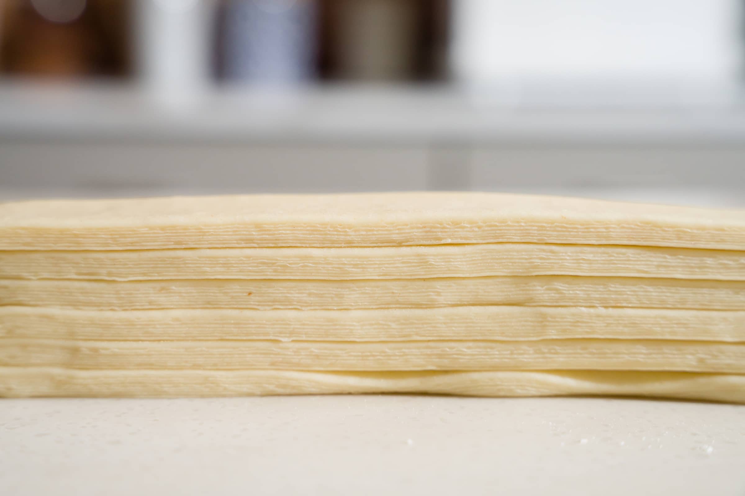 Dough strips shown their thickness