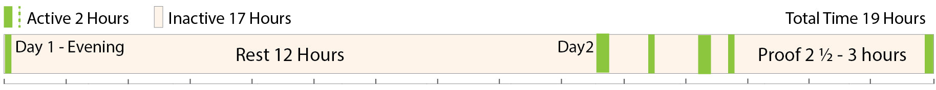 Timing chart. Active: 2 hours; Inactive: 17 hours; Total: 19 hours