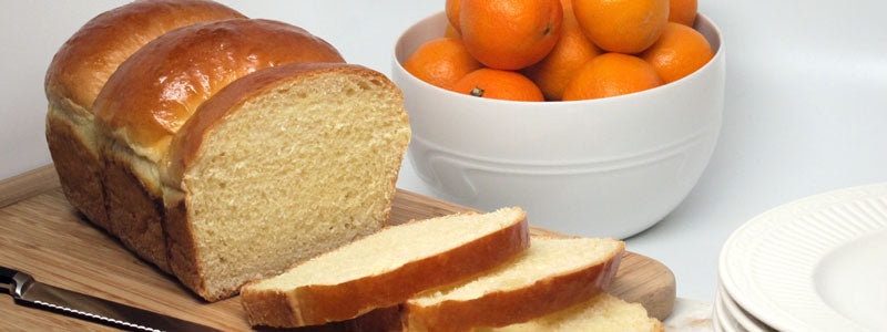 Sliced loaf of no-knead brioche