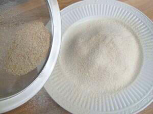 Sift whole grain wheat flour through a strainer