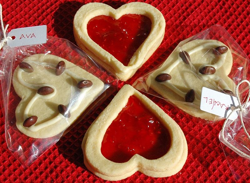 Heart shaped Valentine cookies with toppings