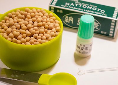 Ingredients of Natto, dried soy beans and natto starter