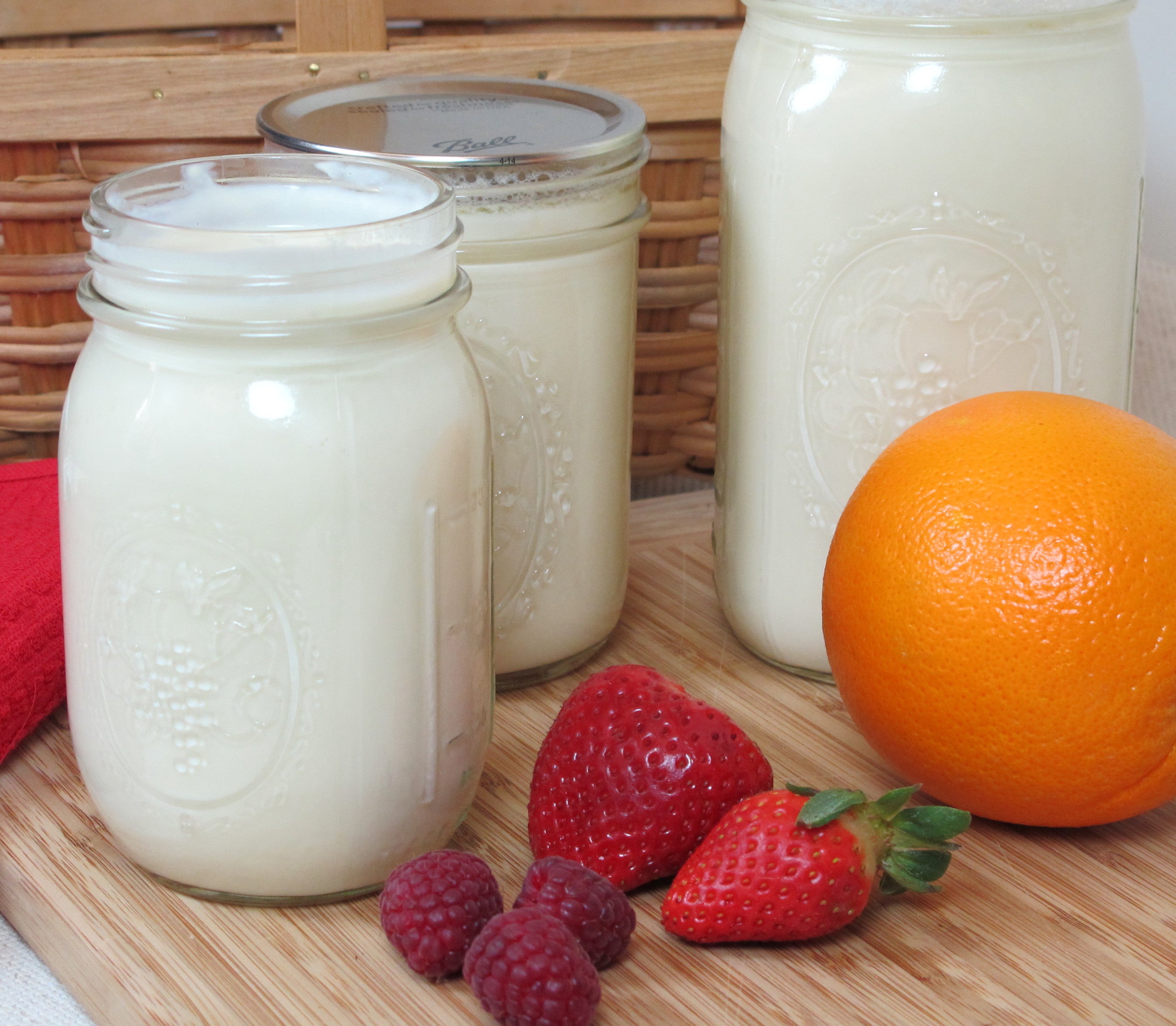 jars of soy milk and fruit