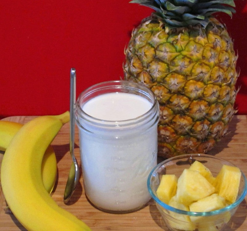 Coconut milk, banana and pineapples