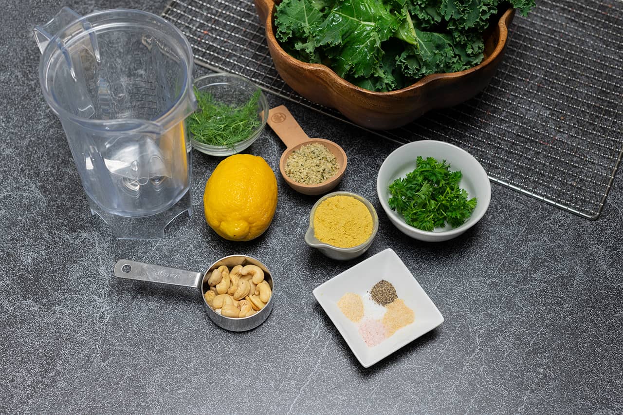 Ingredients for dehydrated kale chips