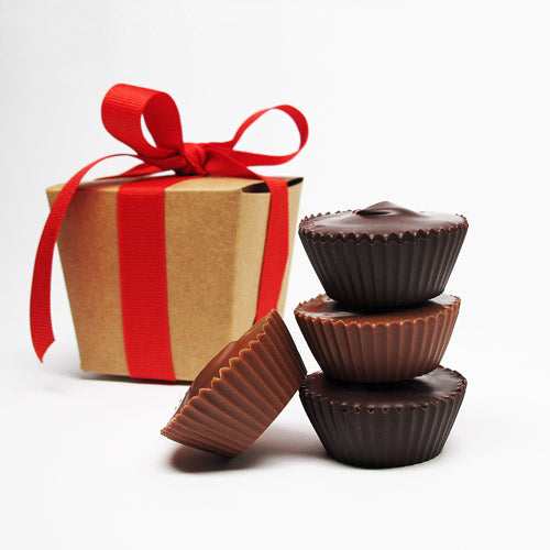 Homemade peanut butter cups and a gift box