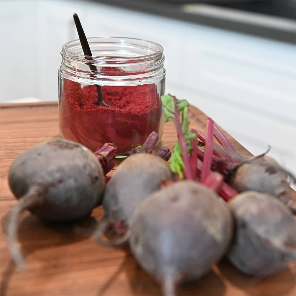 Beets and beet powder in a jar