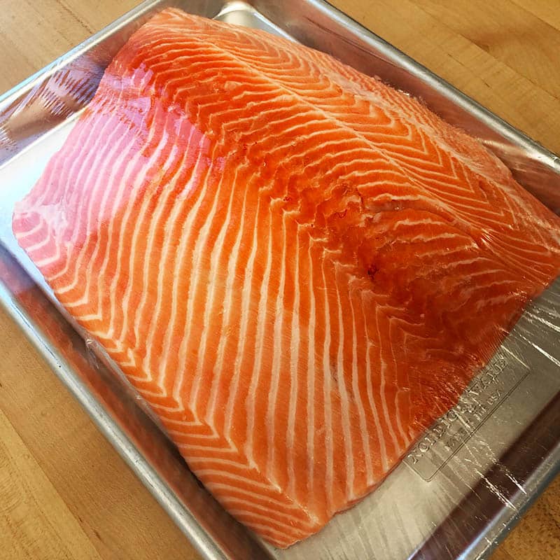 Frozen salmon fillet for slicing