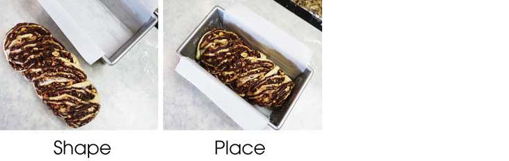 Place the shaped babka in to a loaf pan