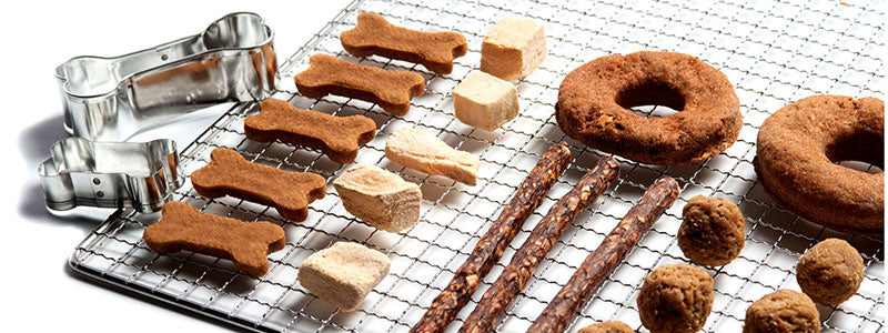 Diverses friandises pour chiens sur une grille de déshydratation