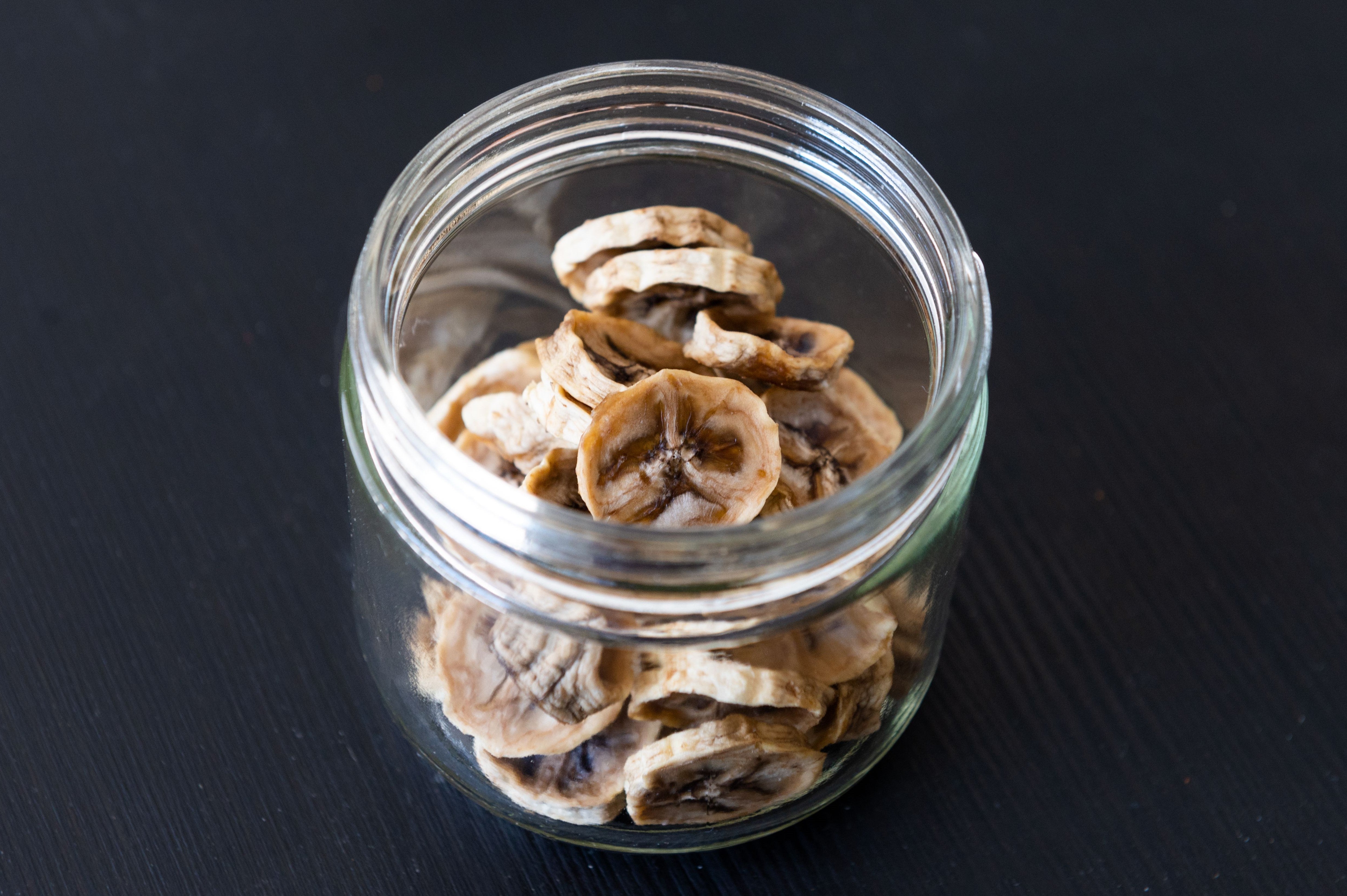 Dried candy banana medallions in a jar