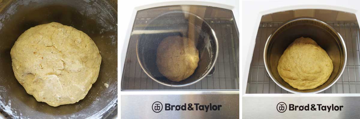Dough in a bowl placed in the proofer