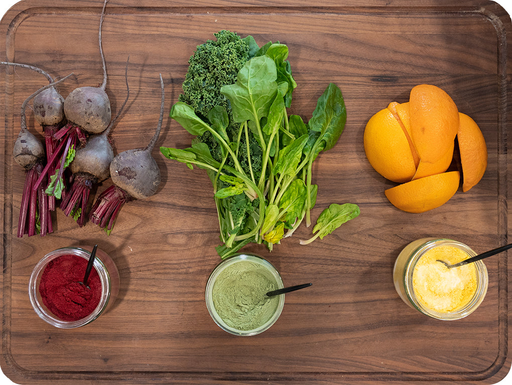 Beet, Spinach and orange powders