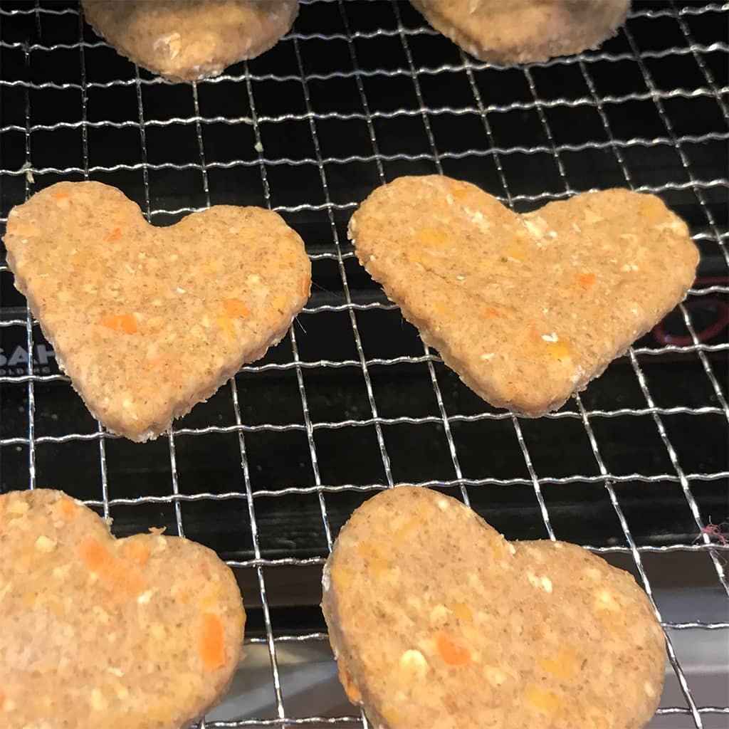 Heart shaped cheesy carrot apple dog treats
