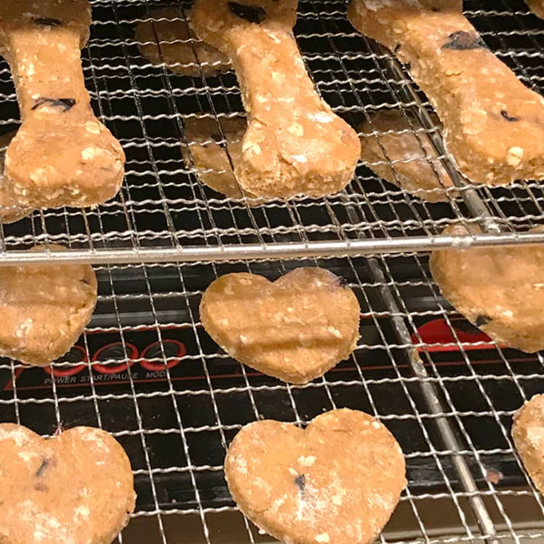 Dehydrated and shaped peanut butter and apple treat mixture