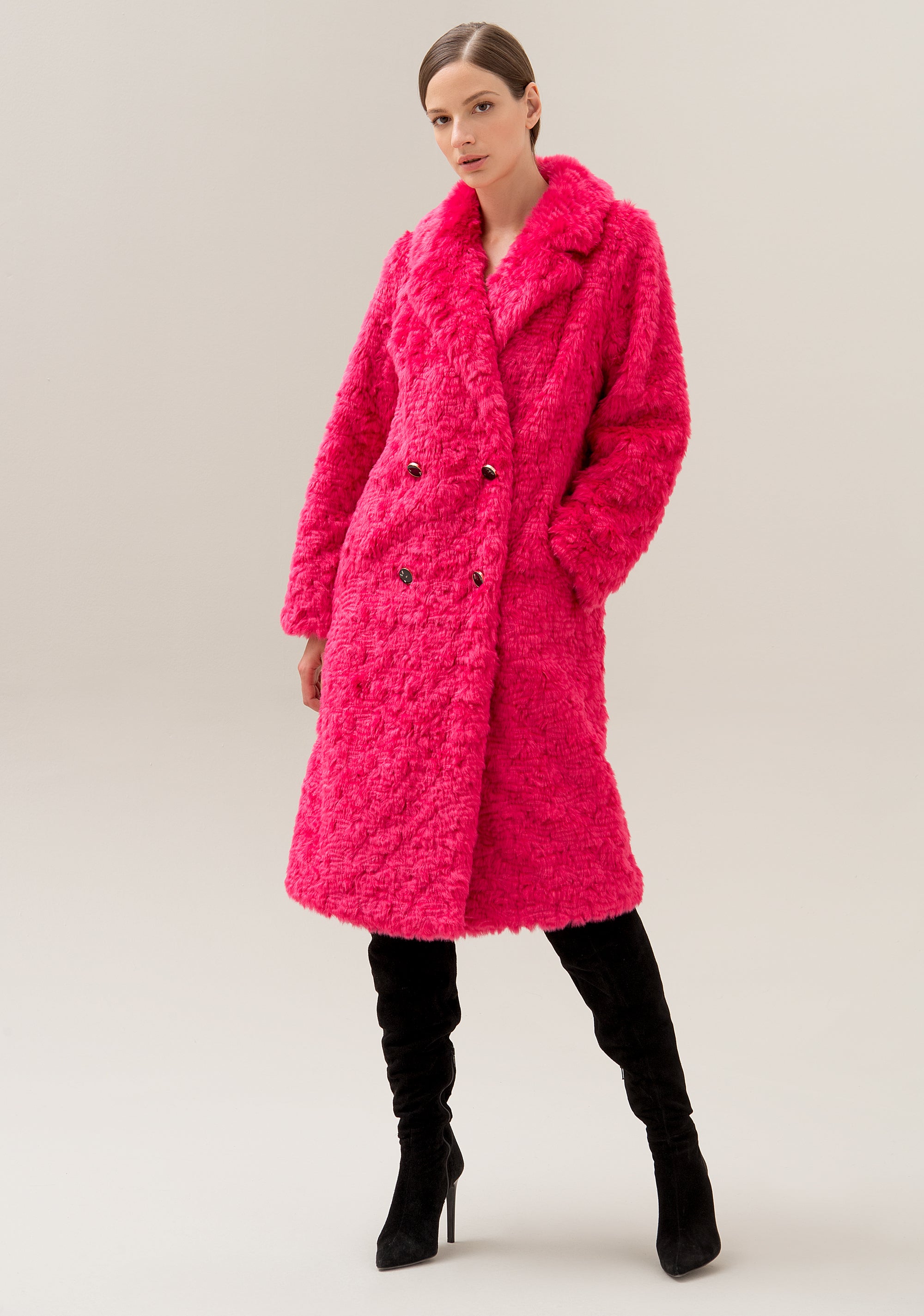 Coat over fit made in boucle effect fabric-FRACOMINA – Fracomina Shop ...