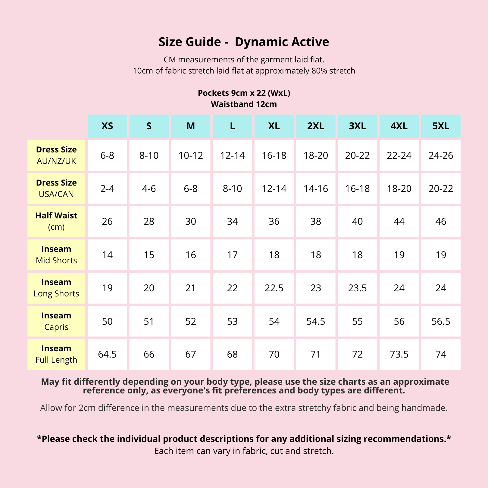 Dynamic Active Leggings Size Guide – Pawlie