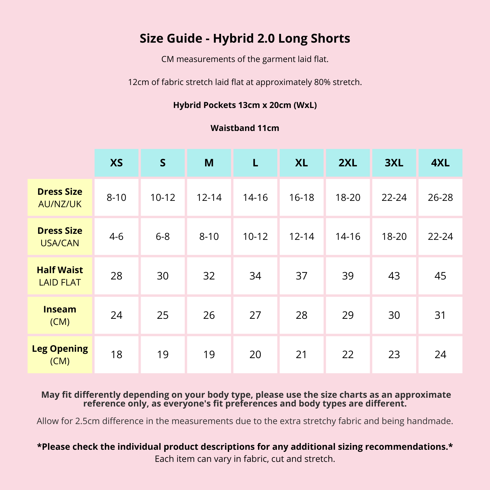 Hybrid 2.0 Long Shorts Size Guide – Pawlie